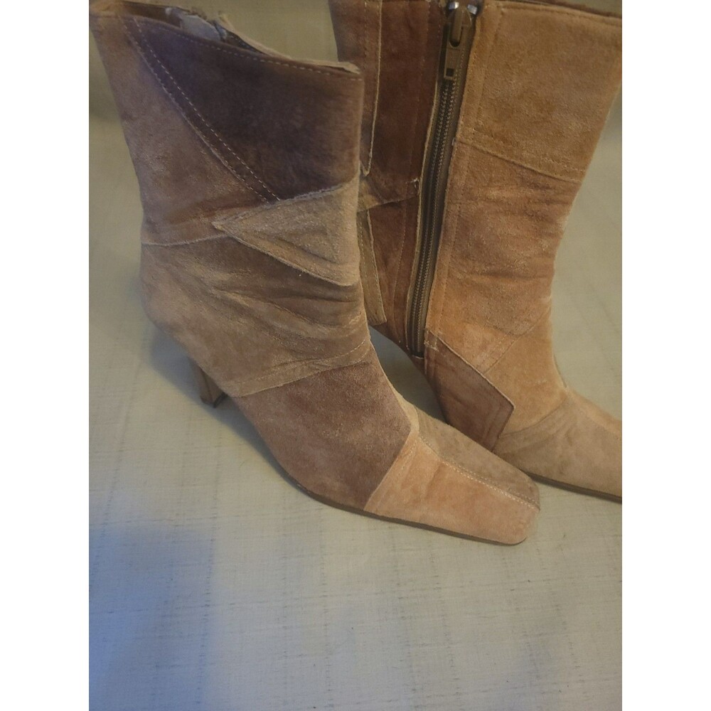 Vintage Y2K L.E.I. SUEDE PATCHWORK HEELED BOOT BOOTIE BROWN SIZE 8 - Picture 3 of 10